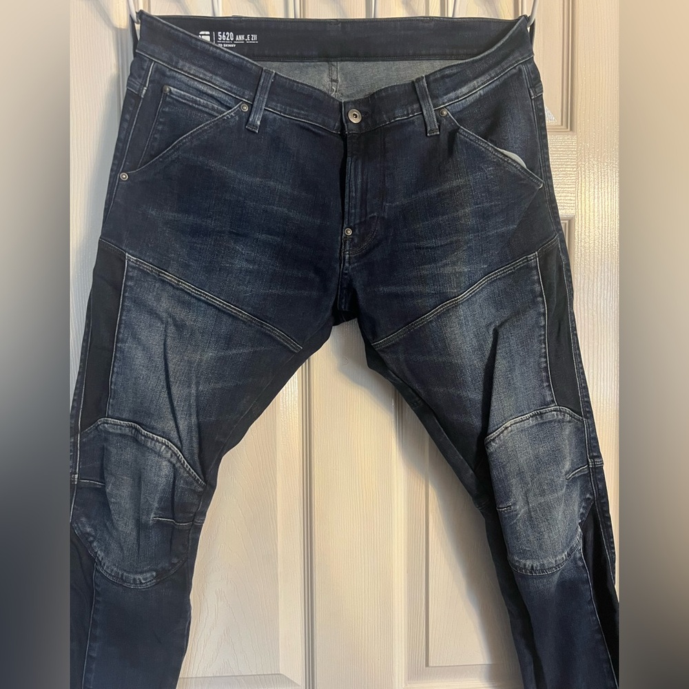 G-Star Raw 5260 3D Skinny Blue Denim Jeans Ankle Zip Moto Biker Skater Punk - Picture 2 of 12